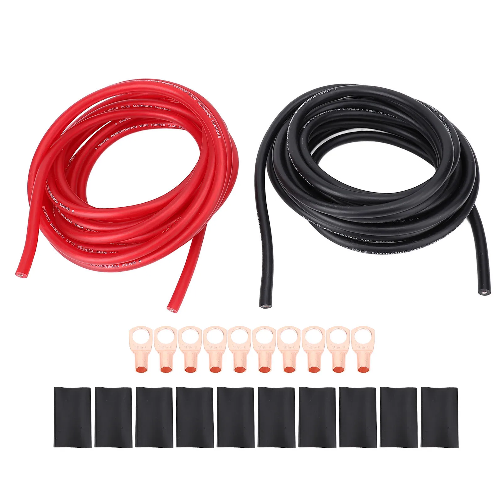 2Pcs Car 8 Gauge Wire with Cable Ends Heat Shrink Tube 20ft 8AWG Automotive Power Ground Cable Battery Cable For Vehicle RV