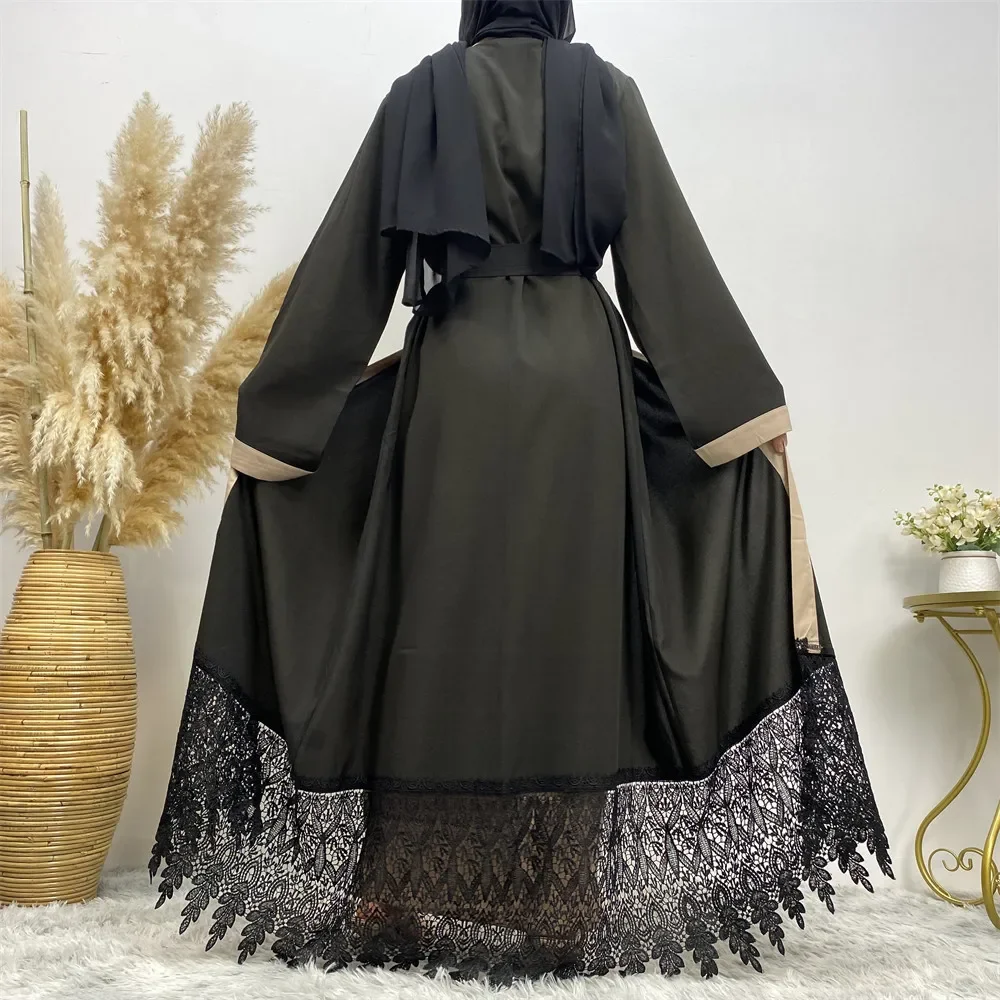 

New Black Lace Open Abaya Kimono Dubai Kaftan Muslim Kimono Cardigan Maxi Dress Women Robe Caftan Islam Clothing Kebaya Jalabiya
