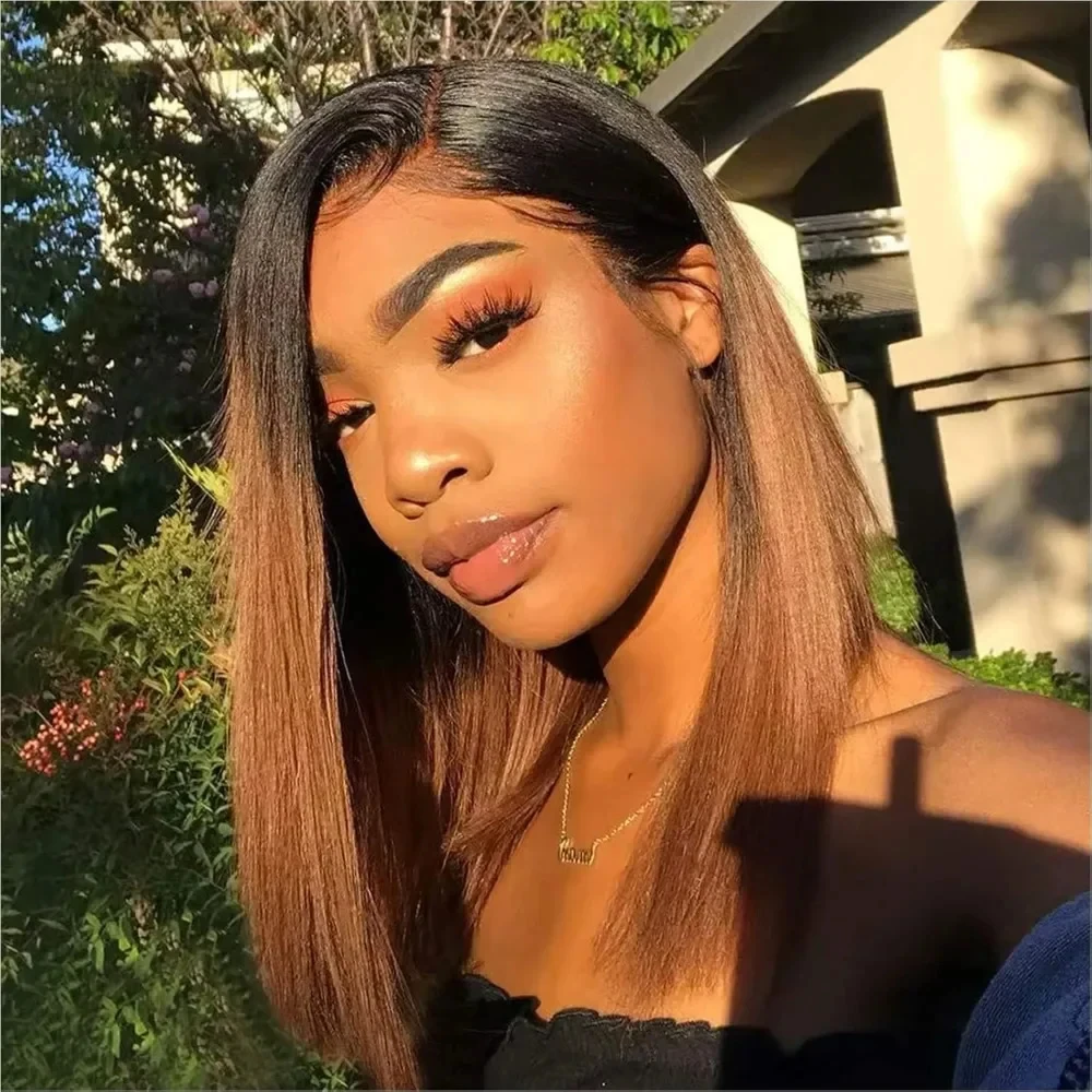 1B/30 Ombre Brown Bob Wig for Black Women Short Straight 13x4 HD Lace Front Human Hair Pre Plucked Glueless Honey Blonde 16 Inch