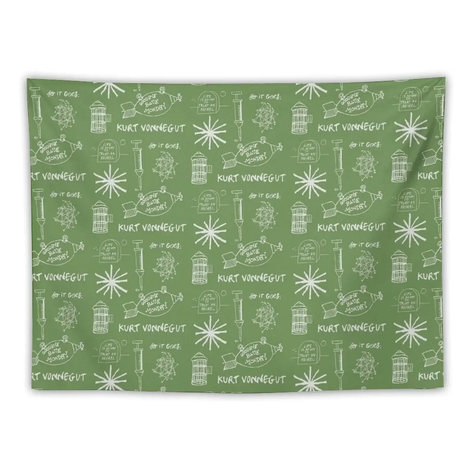 Ode to Vonnegut -- Pattern -- White/Green Tapestry Bedroom Organization And Decoration Tapete For The Wall Mushroom Tapestry