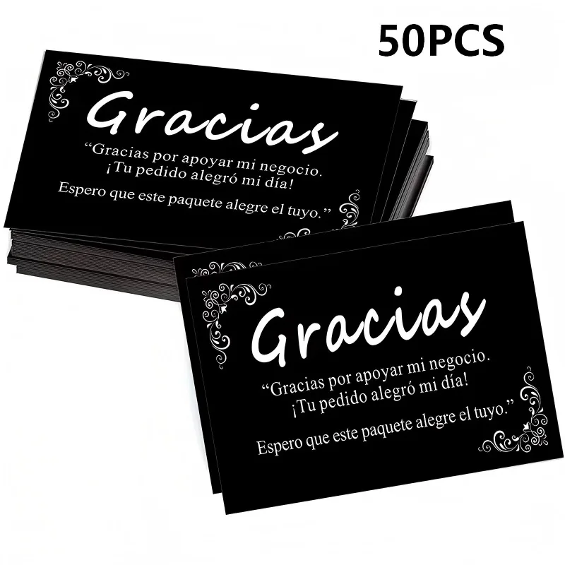 

100/50pcs 3.54x2.12 Inches Gracias Thank You Cards Black Appreciation Insert Cards for Small Business Packaging Order Inserts