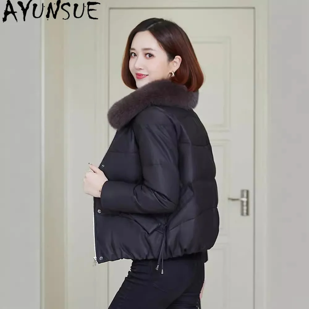 AYUNSUE 정품 가죽 다운 재킷 여성 겨울 의류 2025 100% 양피 여성 코트 여우 모피 칼라 Jaqueta De Couro