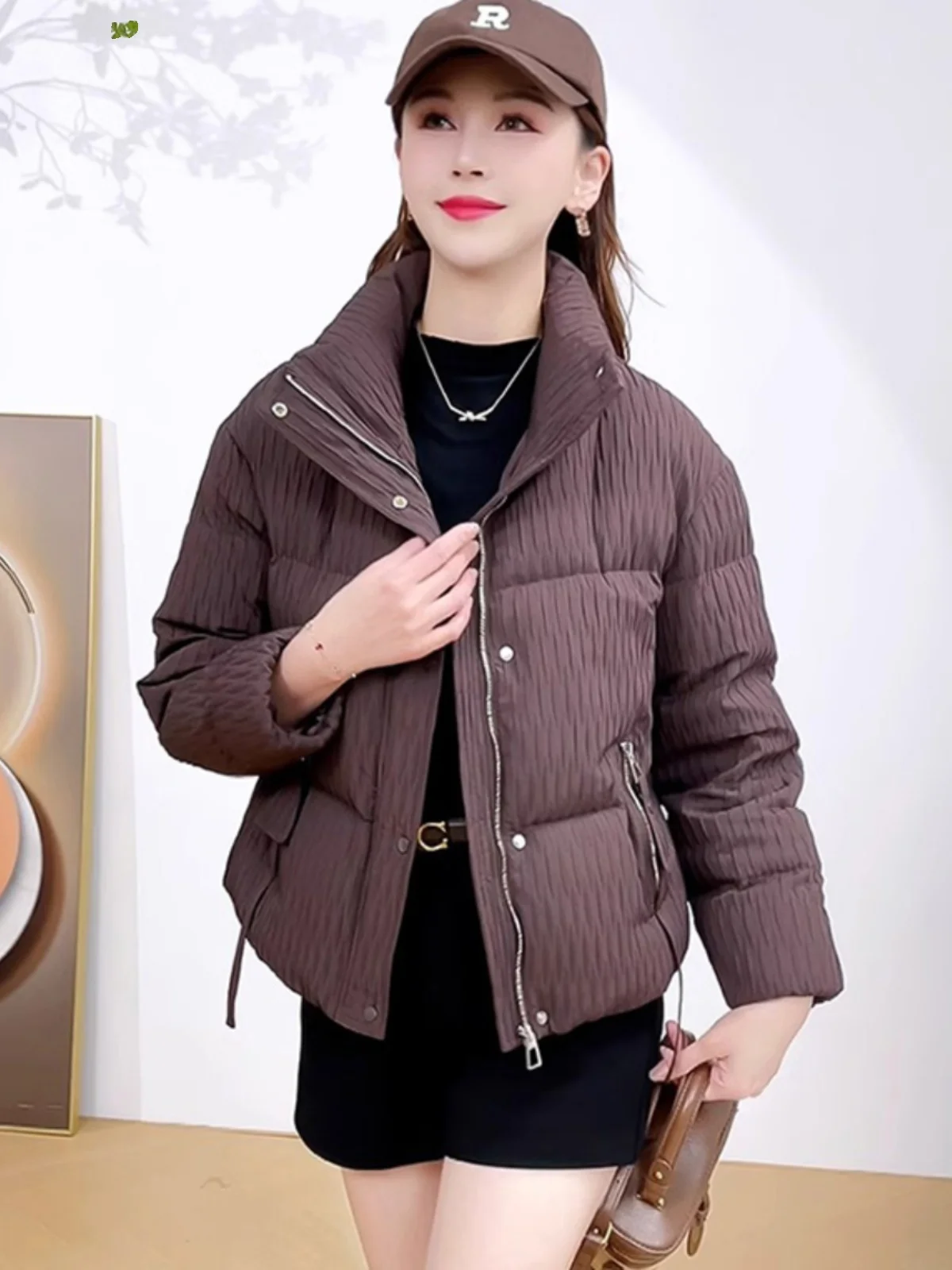 

Модная повседневная короткая хлопковая куртка-пуховик для женщин: новая теплая свободная универсальная верхняя одежда в корейском стиле на молнии