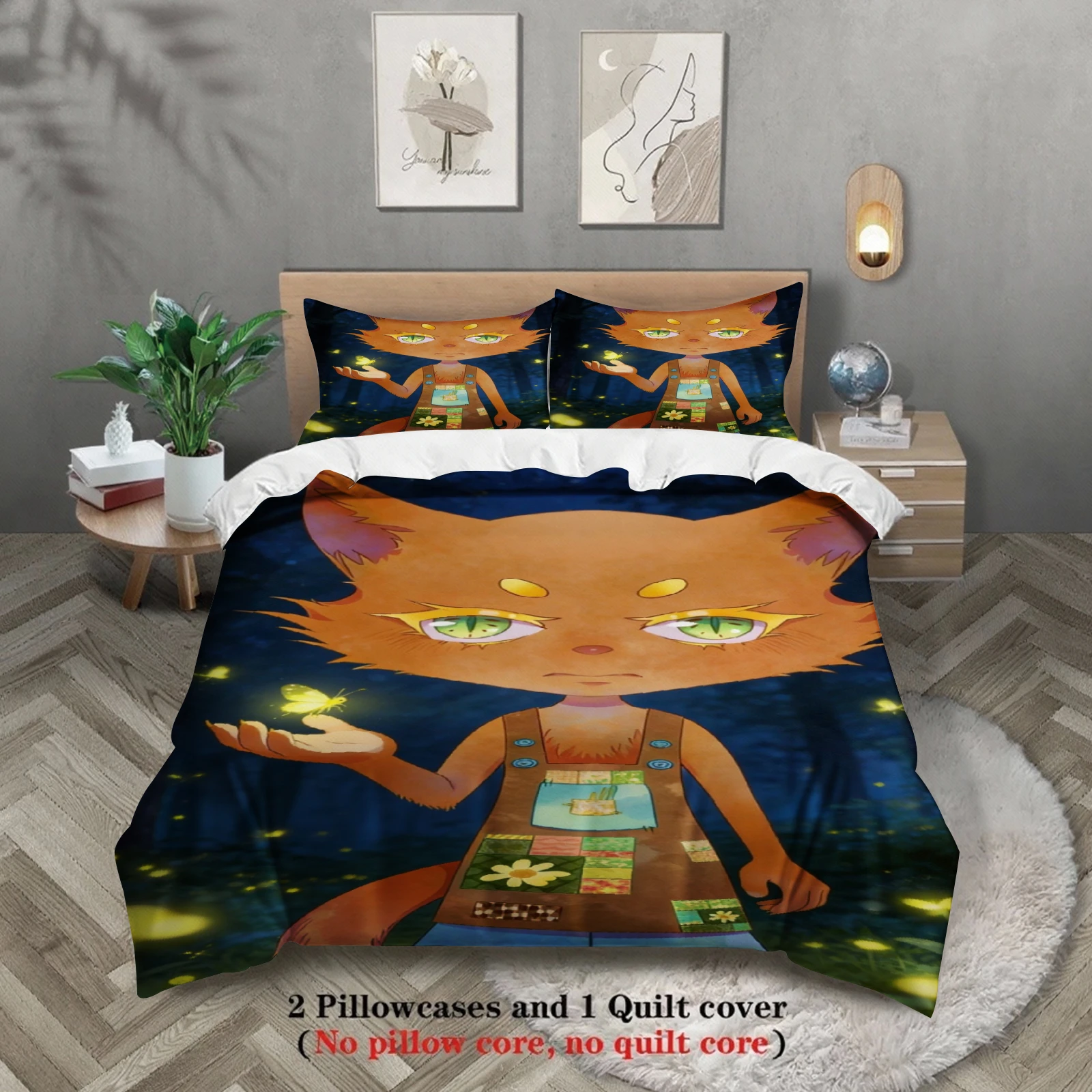 

Черный комплект постельного белья Softville Cozy Town с милым изображением папоротника и лисы, с пододеяльником и наволочкой для декора детской спальни