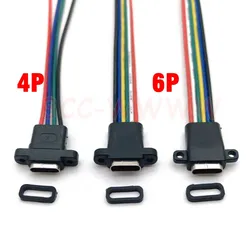 1pcs Type-C USB 3.1 Connector 2Pin 4Pin 6Pin Welding Wire Female Female Socket Rubber Ring High Current Fast Charging port