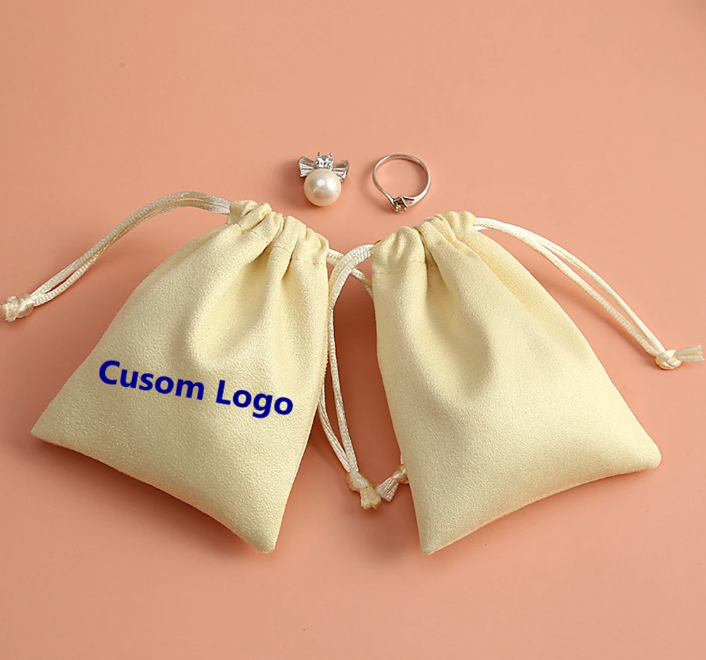 100PCS Custom Logo Print Drawstring Bags Customized Jewelry Packaging Pouches Wedding Gift Bags Flannel Cosmetic Bags