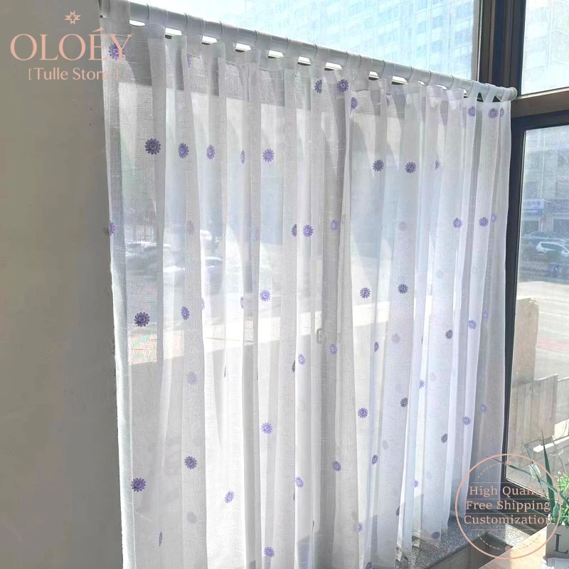 

Embroidered Half Curtain for Window Original Single Yarn Small Pastoral Floral Coffee Curtain Handmade Boho Style Kitchen Decor