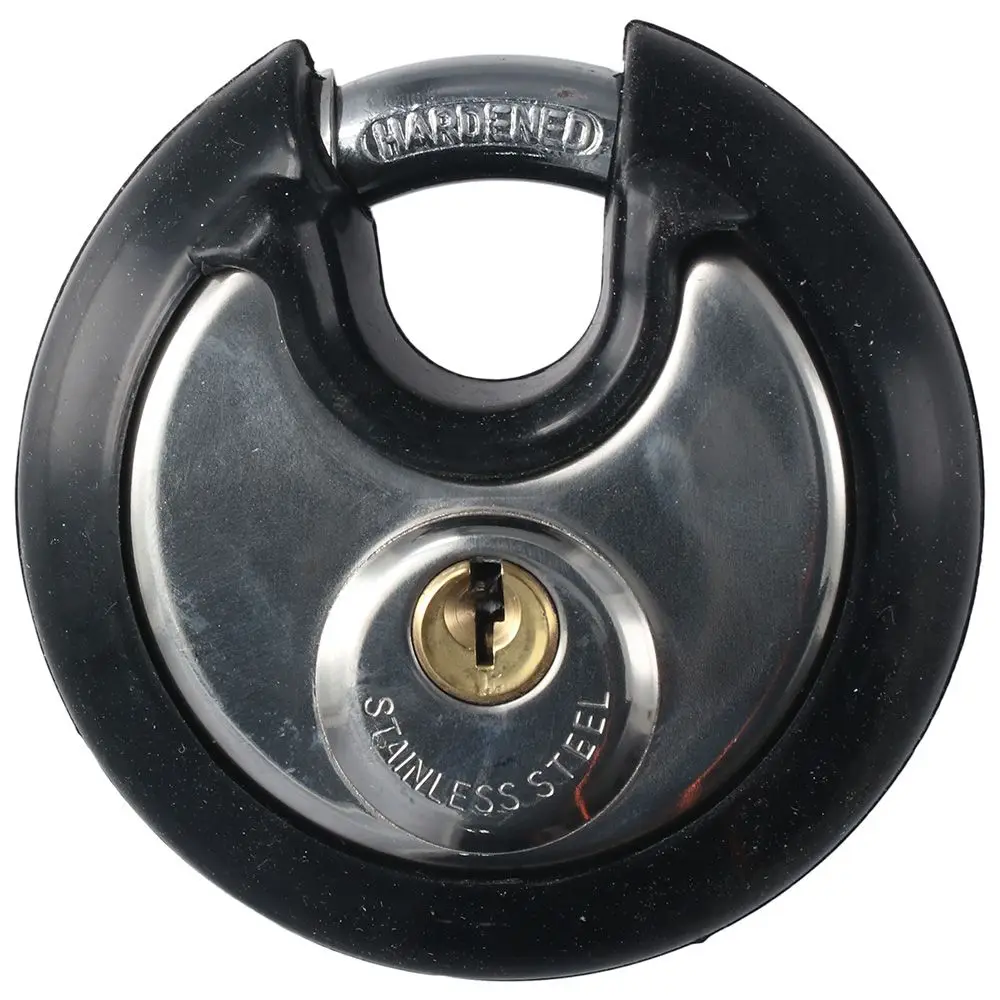 3/8 Inch Keyed Padlock with Keys Stainless Steel Discus Lock Black Shackle Storage Lock for Warehouse, Garage and Outdoors
