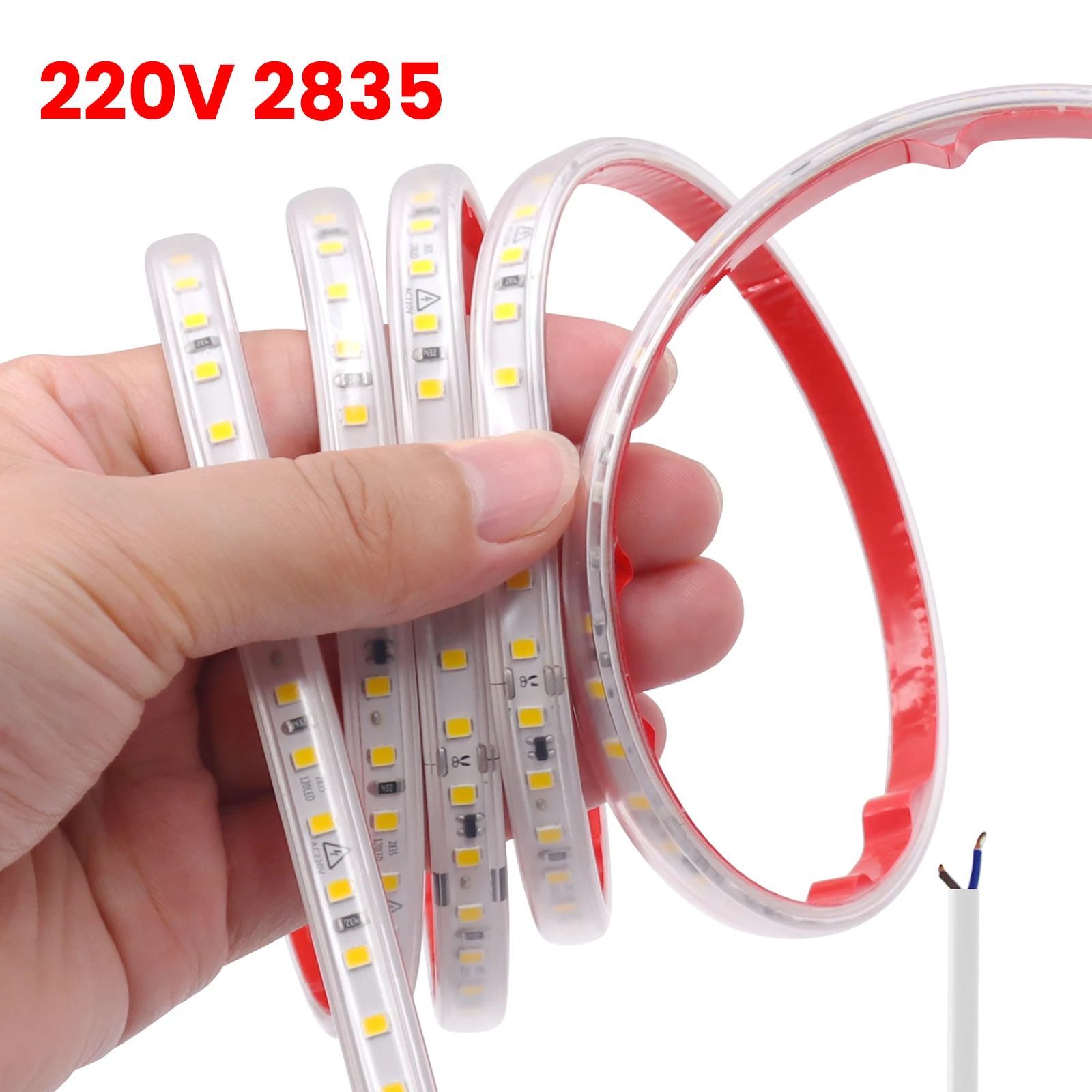 220V 2835 LED Strip Waterproof 120Leds Flexible Ribbon Tape 10cm Cut White Red Ice Blue Pink Self Adhesive LED Lights Home Decor