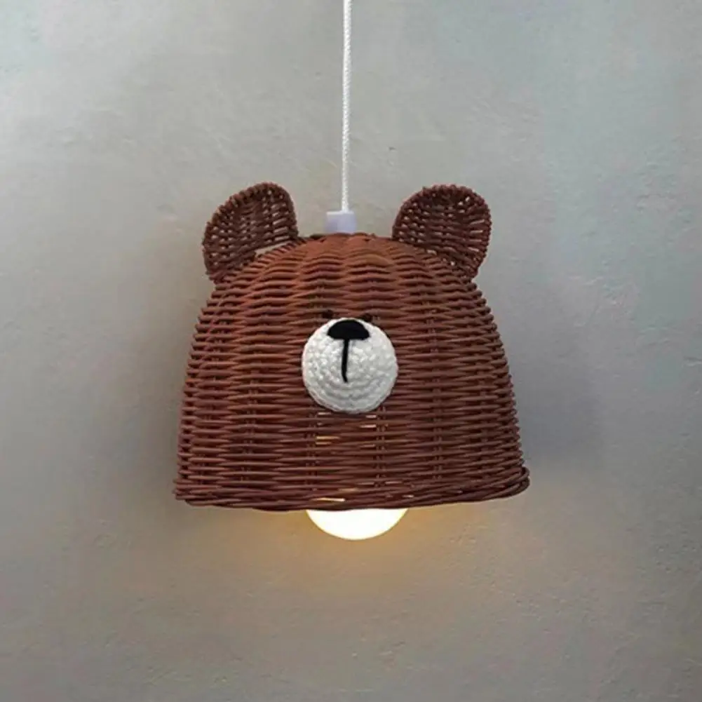 INS Bear Shape Lamp Shade Rattan Lampshade Cover Bear Dust-proof Ceiling Light Lampshade Cover абажурKids Room Decoration abajur