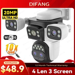 10K UHD WiFi6 IP Camera Outdoor 10X Zoom CCTV Surveillance Cam Three Screen Ai Track Security Protection External IP Video Cam