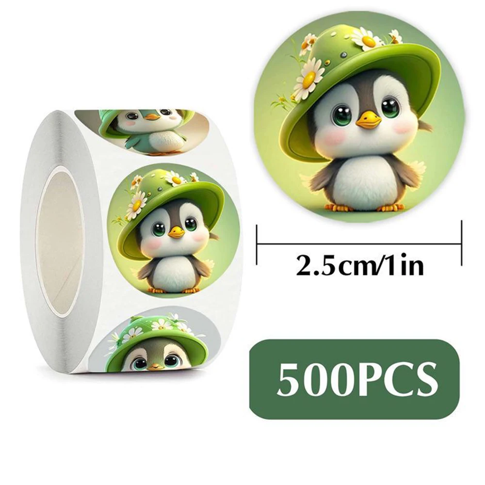 100-500pcs Cartoon Cute Penguin Sticker Reward Praise Roll Sticker Learning Label, Envelope Seal Handmade Notebook Phone Sticker