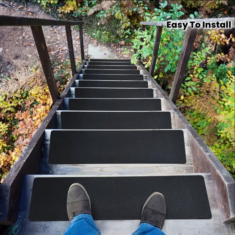 5 Pieces of Outdoor Stair Tread Anti-Slip Tape, 15cm X 76cm, Black Safety Anti-Slip Tape, No Cutting Required, Self-Adhesive, Suitable for Indoor/Outdoor Stairs, Steps, Boats, Stair Treads, Floors, Scooters, and Pedal Anti-Slip Safety Tape