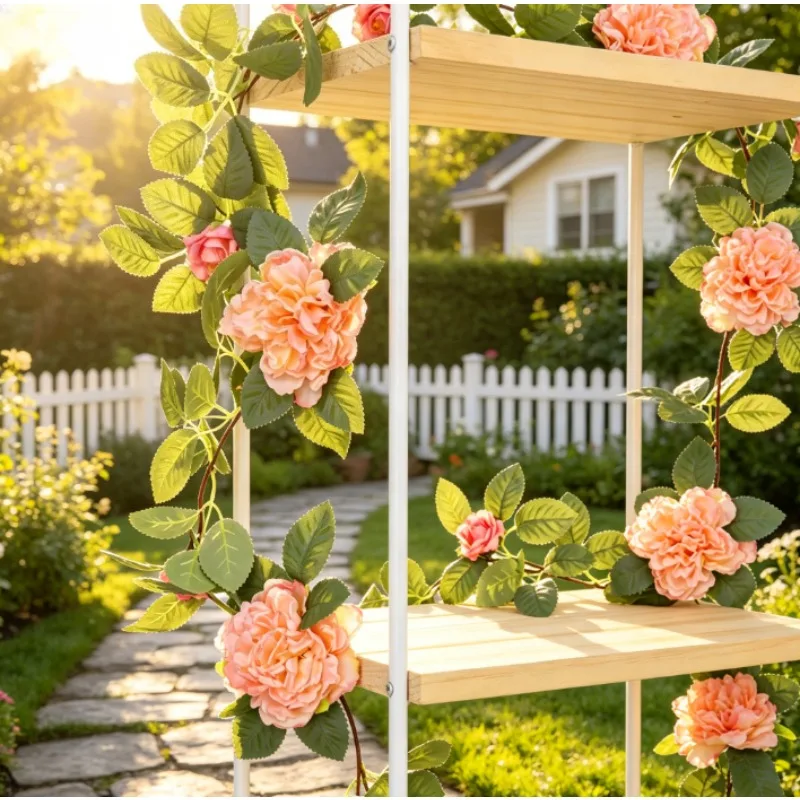 

5 шт. искусственных розовых роз на ветке, гирлянда из шелковых цветов премиум-класса, длина 2 м, для украшения дома, улицы, свадебного декора