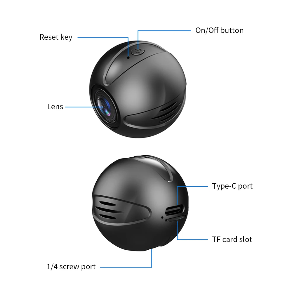 Mini Câmera de Segurança Inteligente, AP WiFi Connect, APP Remote View, Alarme, Detecção de Movimento e Som, Visão Noturna IR, Intercomunicador 2 Vias