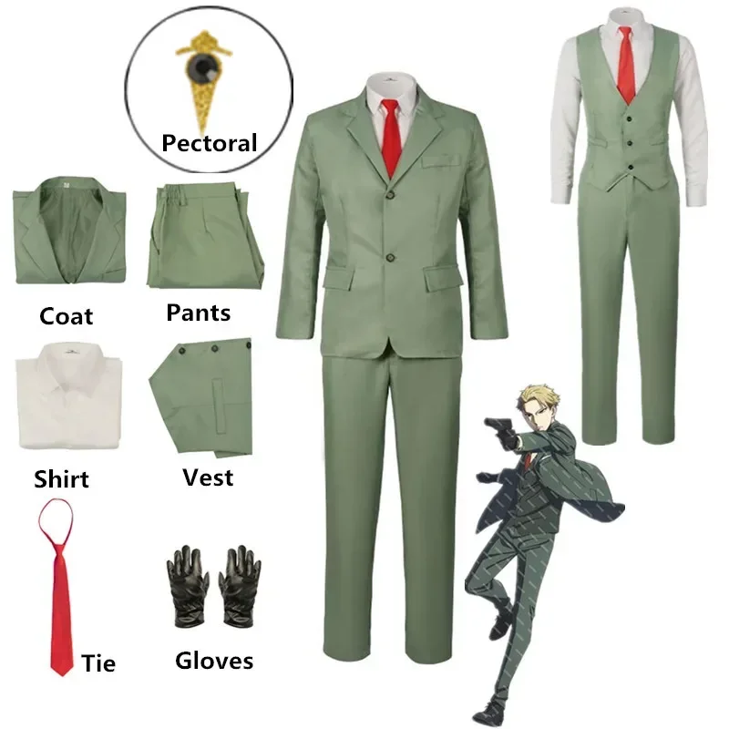 

CosplayAnime Spy X Family Loid Forger Cosplay Costume Set Men Light Green Suit Twilight Outfit Shirt Pants Vest Red Tie Hallowee