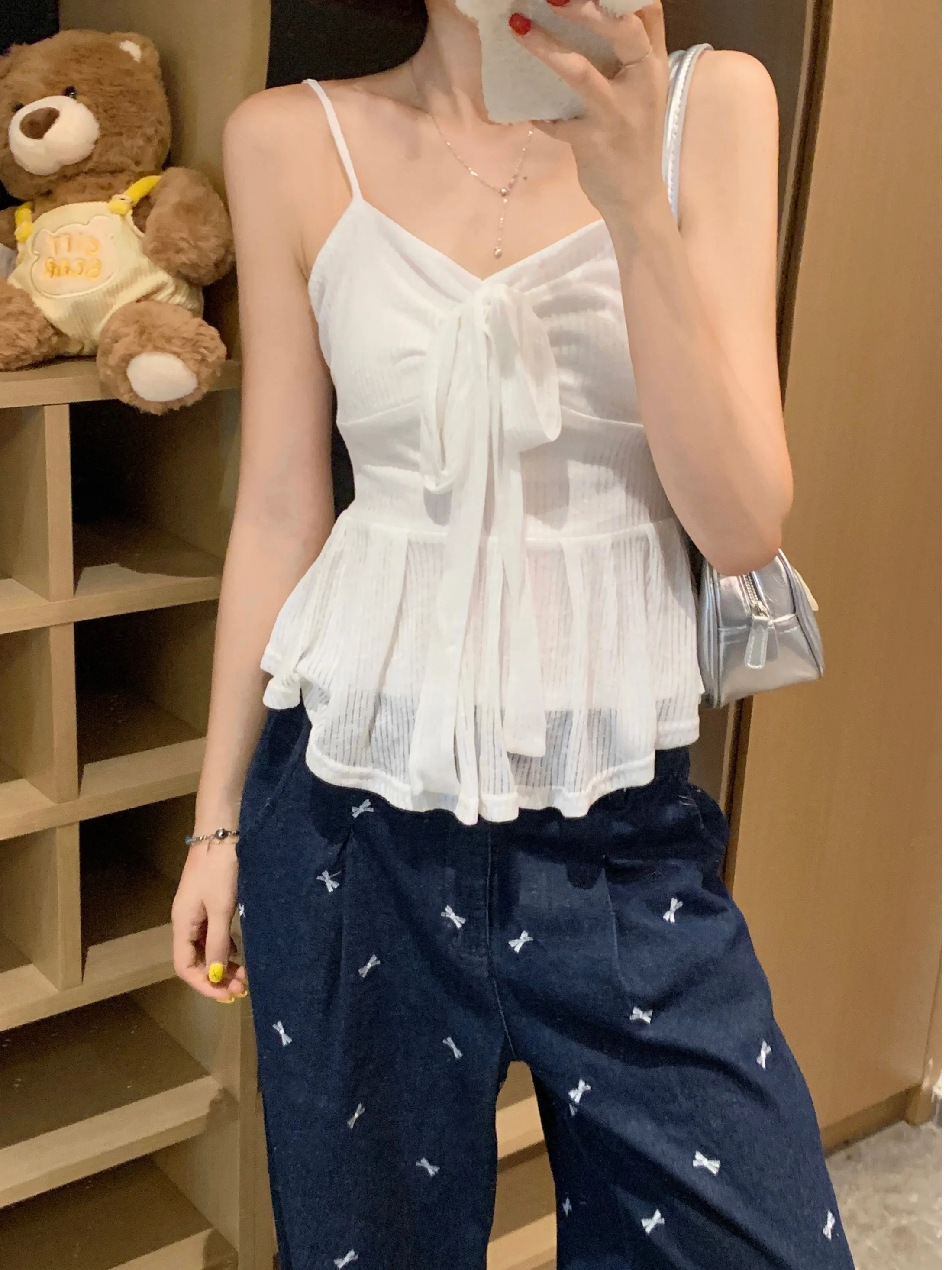

plus Size Women's Knot V-Ne Strap Vest Belted Waist-Cinching Summer New Sle Faionable Inner Wear Top