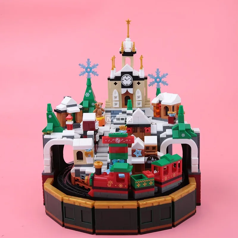 1248 Uds DIY bloques de arquitectura de tren de Navidad Castillo de Navidad bloques de construcción con caja de música niños cumpleaños montar ladrillos regalos