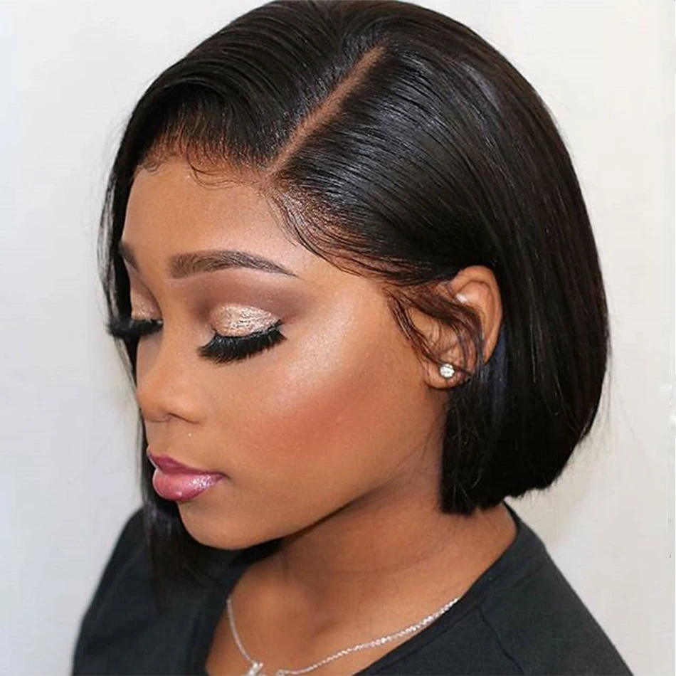 Glueless Short Bob Straight Human Hair Wigs 13x4 Transparent Lace Frontal Wig Pre Plucked 100% Human Hair Lace Closure Wig 180%