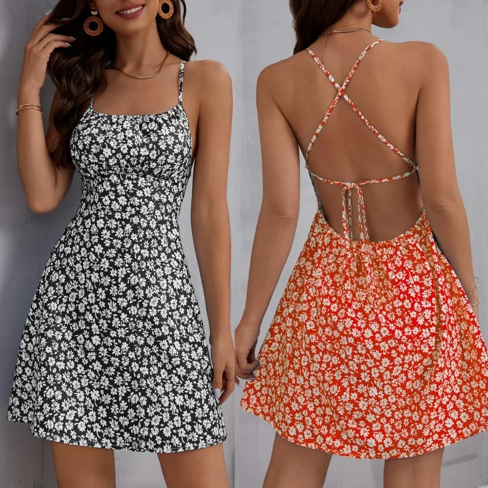 

Dress for Women Summer Fashion Lady Sexy Casual Short Mini Sleeveless Backless Suspender Dresses 1122