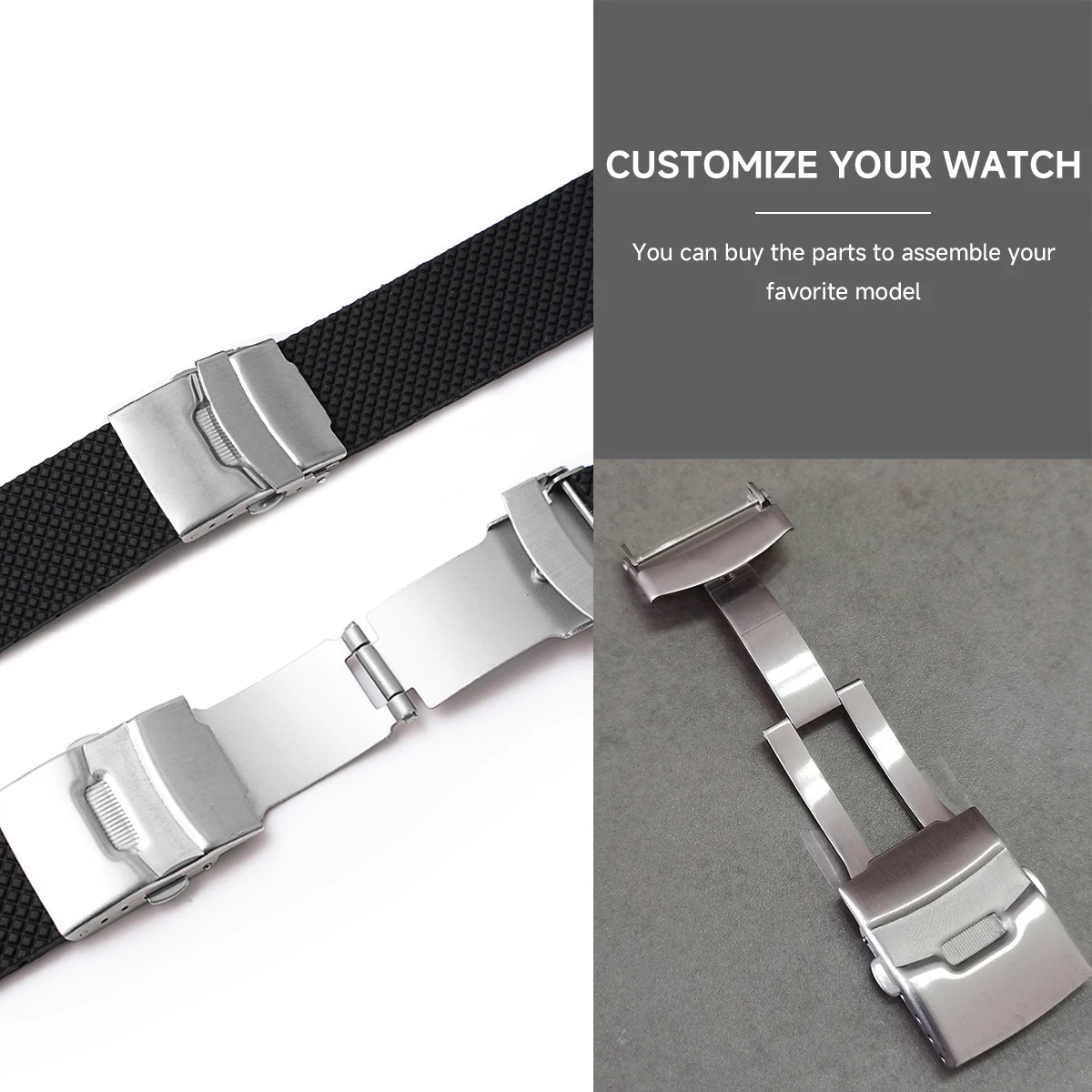 Watchdives Watch Clasp 18mm 20mm 22mm 24mm Silver Folding Safety Milled Clasp Replacement Stainless Steel Deployant Watch Buckle
