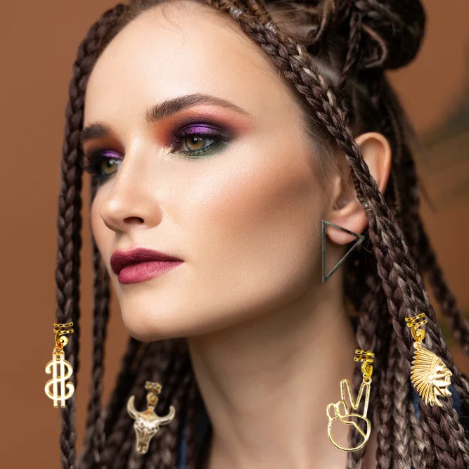 

African Dreadlock Large Pendant Snake Buffalo Tribal Head Charm Alloy Spring Clip Non Tangle Rustproof for Fake Hair Headwear