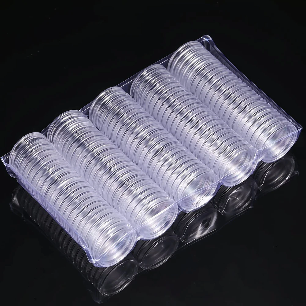 100/200pc 18-33mm Coins Capsules Holder Clear Round Plastic Coin Container Case Transparent Collectable Coin Storage Gifts Box