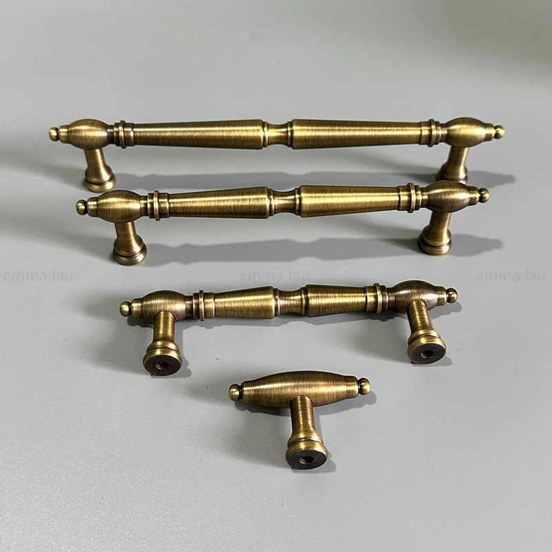 Luxury French Wardrobe Door Handle Bronze Brass Cabinet Door Handles T-bar Drawer Knobs For Kitchen Wine Cupboard Dresser Pulls