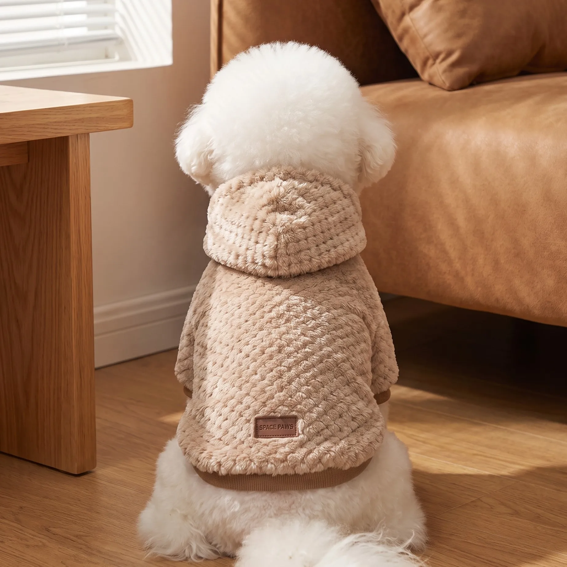 Weicher Polarfleece-Haustiermantel mit Kapuze, warmes Karodesign, ideal für kleine und mittelgroße Hunde, Katzen, Welpen, für den täglichen Gebrauch im Herbst und Winter. – Detail 6