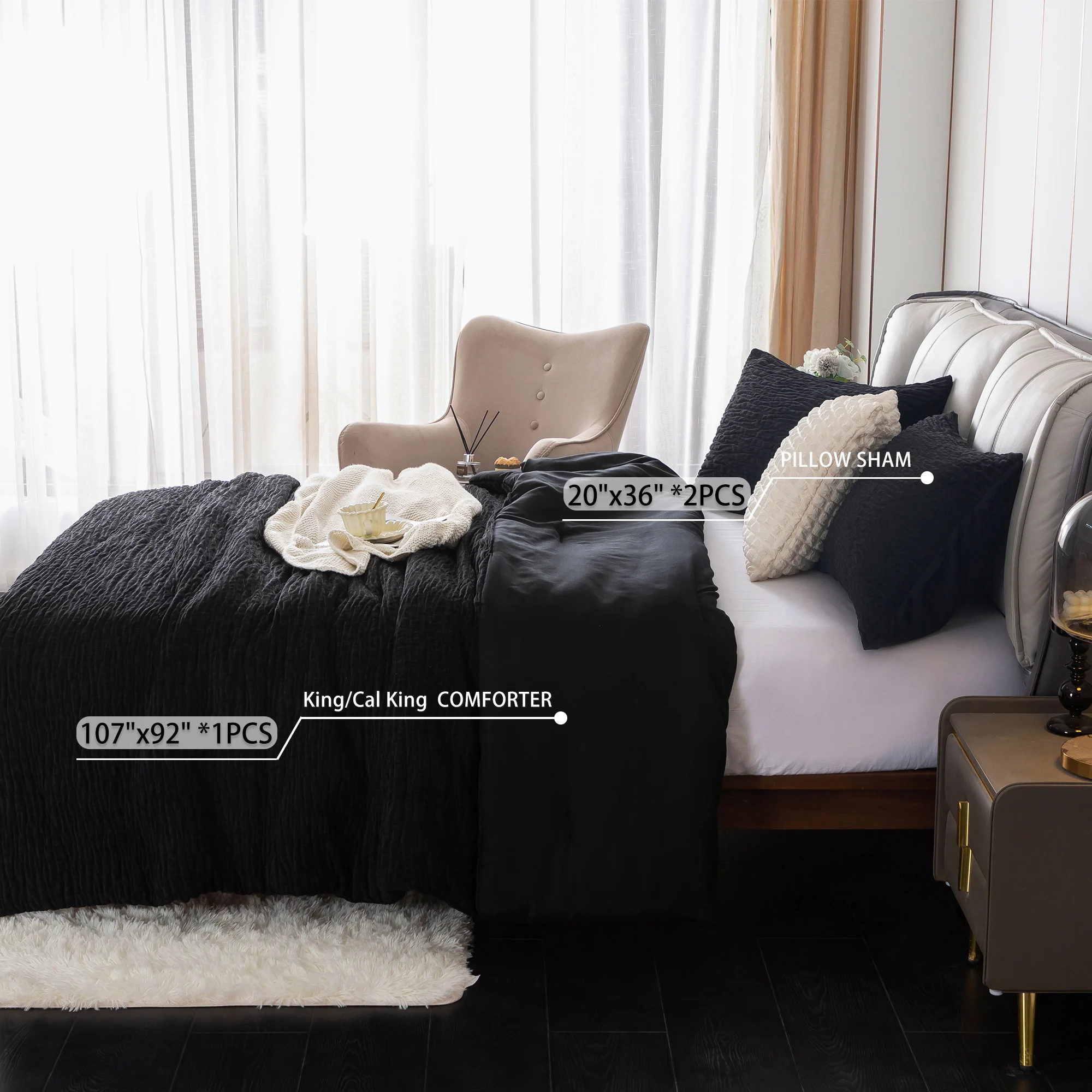 Twin/Twin XL size black Bedding comforter set Lightweight comforter sets All Season Luxury Reversible Chenille Cotton