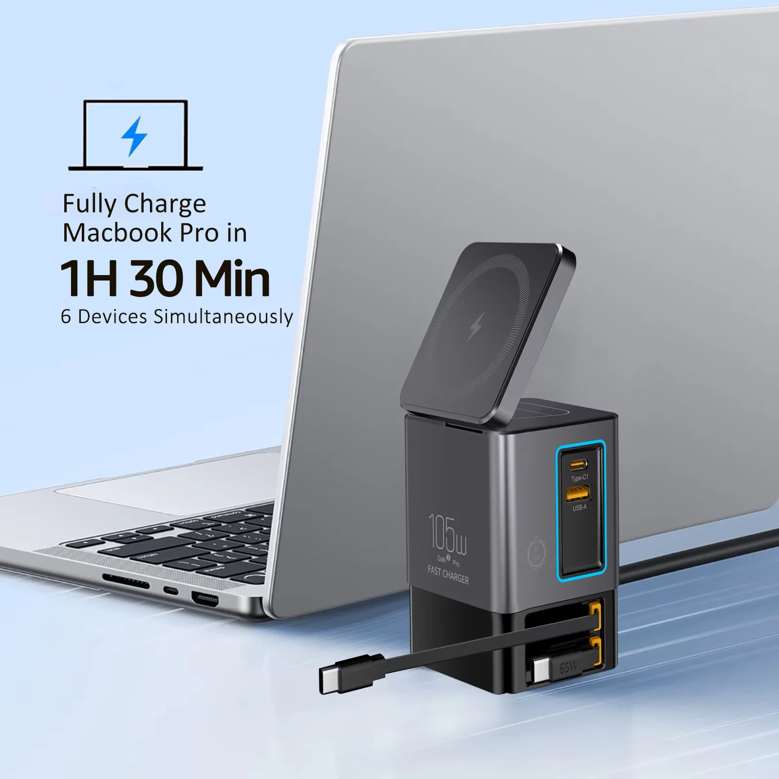 chargeur-de-bureau-multi-ports-105w-avec-cable-retractable-double-charge-sans-fil-2-en-1-prise-c-port-avec-eclairage-ambiant-led-65w