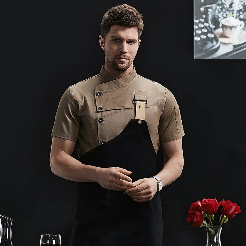 Overalls Short Sleeve Breathable Summer Hotel Men's Chef Uniform Dining Kitchen