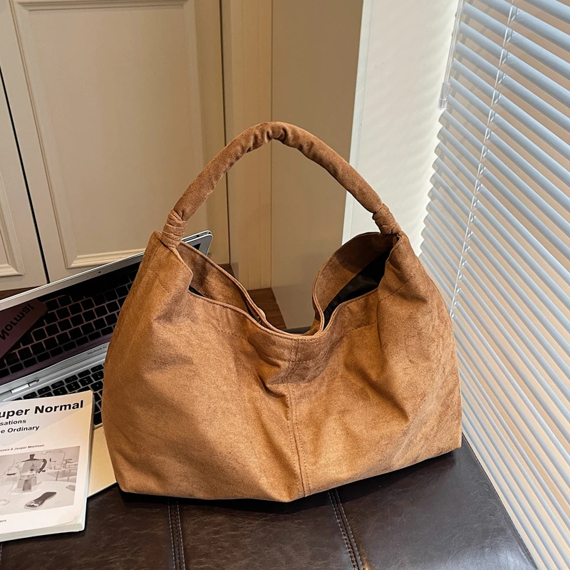 

Oversize Shoulder Bags for Women Large Hobo Shopper Bag Solid Color Quality Soft Suede Leather Handbag Lady Travel Tote Bag