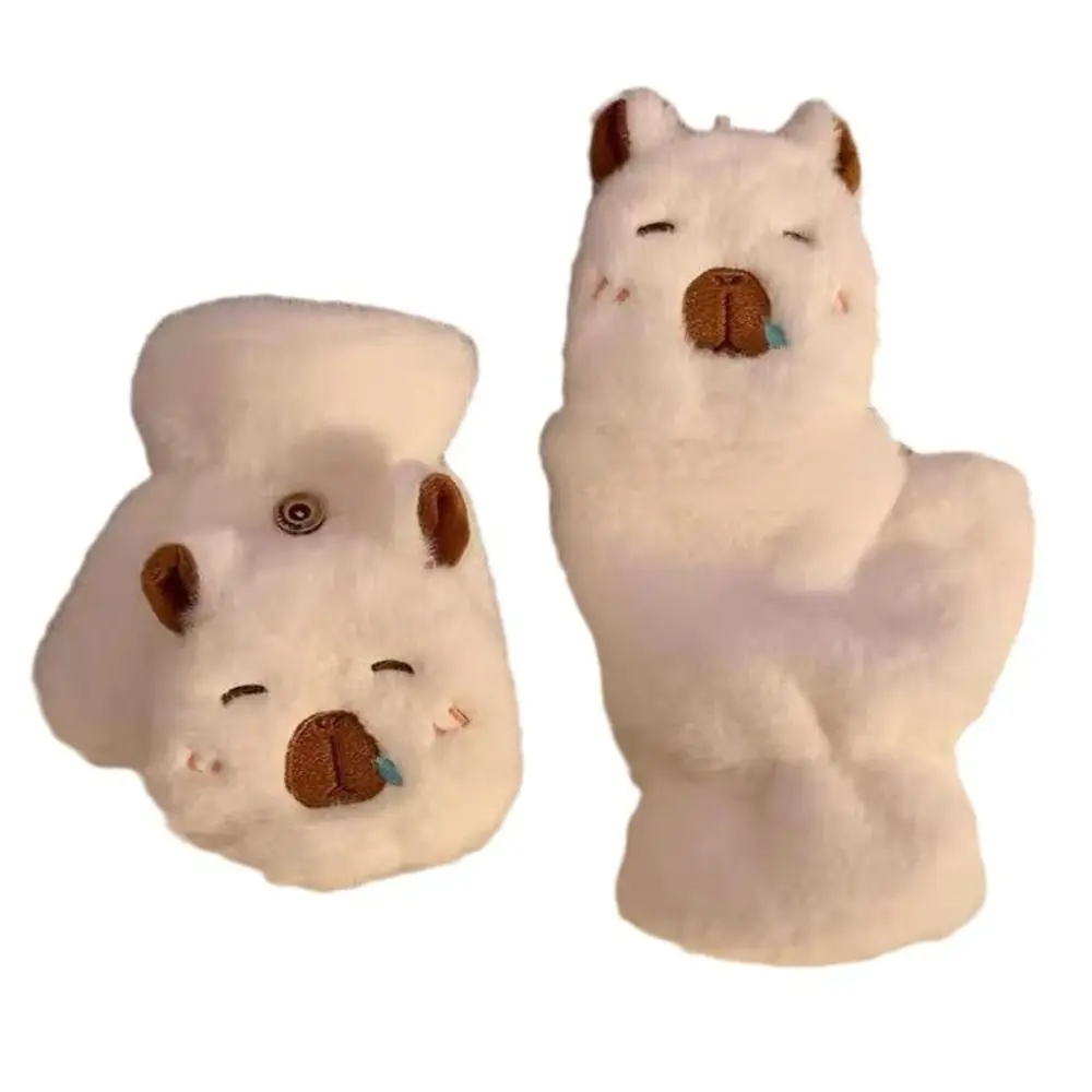 

Soft Half Finger Plush Gloves Flip Cover Warm Capybara Gloves Touch Screen Cute Winter Velvet Gloves Outdoor