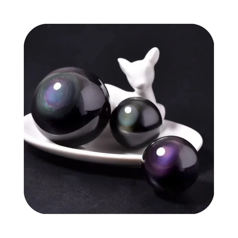 

Natural Rainbow Flash Black Obsidian meditation Semi-Precious Stone Crafts Crystal gifts rock Ball Sphere for home fengshui