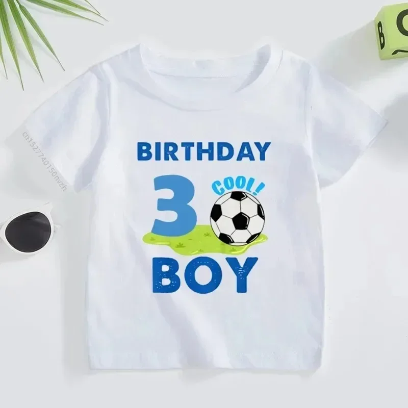 Football Design White Casual T-shirt Birthday Cool Boy 2-11 Year Old Football Digital Printed T-shirt Children's Fun Gift Top