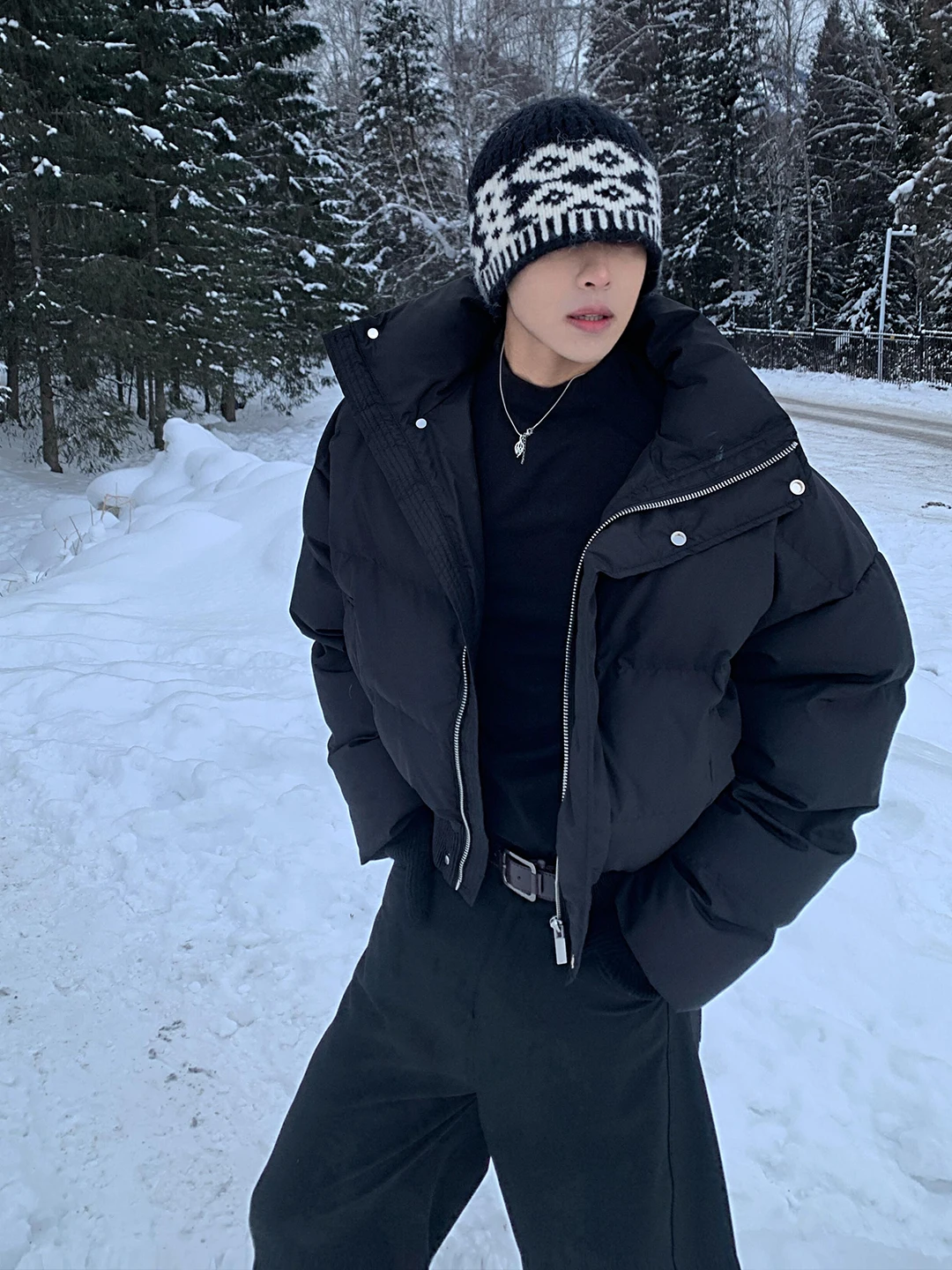 

Bla ort Puffer Jaet Men's Winter Thiened Bread Sle High-End Cotton Coat Stand Collar Zipper Closure Regular Fit