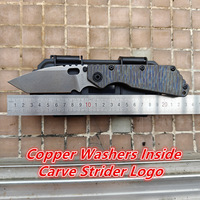 JUFULE Tanto SMF Carve Strider Logo AUS10 Blade TC4 Titanium Handle Copper Washer Folding Knife Camping Hunting Outdoor EDC Tool