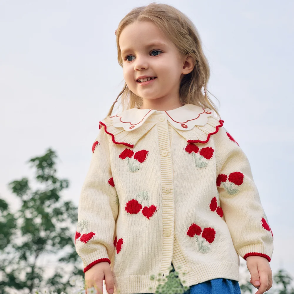 Dave Bella Sweater Autumn Cardigan Children Spring Girls Top Coats Sweet Cherry Fashion Kids Sweater Elegant Gathering DB3262943