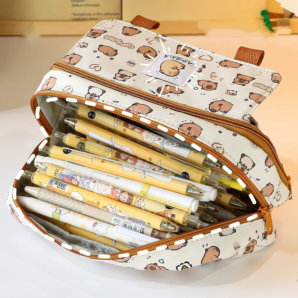 Happy Dog Pencil Bag Pen Case Cute Capybara Storage Pouch for Stationery F7586