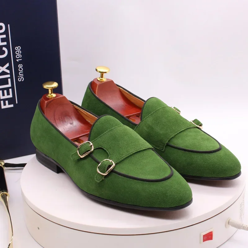 

Classic Men's Suede Leather Loafers Slip-On Monk Strap Buckle Formal Dress Shoes for Wedding Party Business Banquet