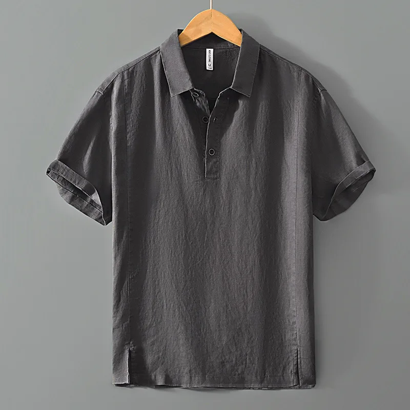 

Chinese Style Retro Pure Color Linen Short Sleeve Casual T-shirt Lightweight Breathable Simple Summer Top for Men