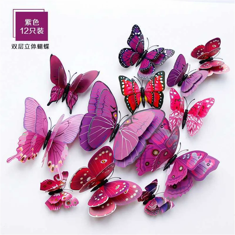 12pc 3D Double-layer Butterfly Wall Stickers DIY Art Decor Decals Craft Mural Sticker Decoration for Home Baby Live Room Wedding