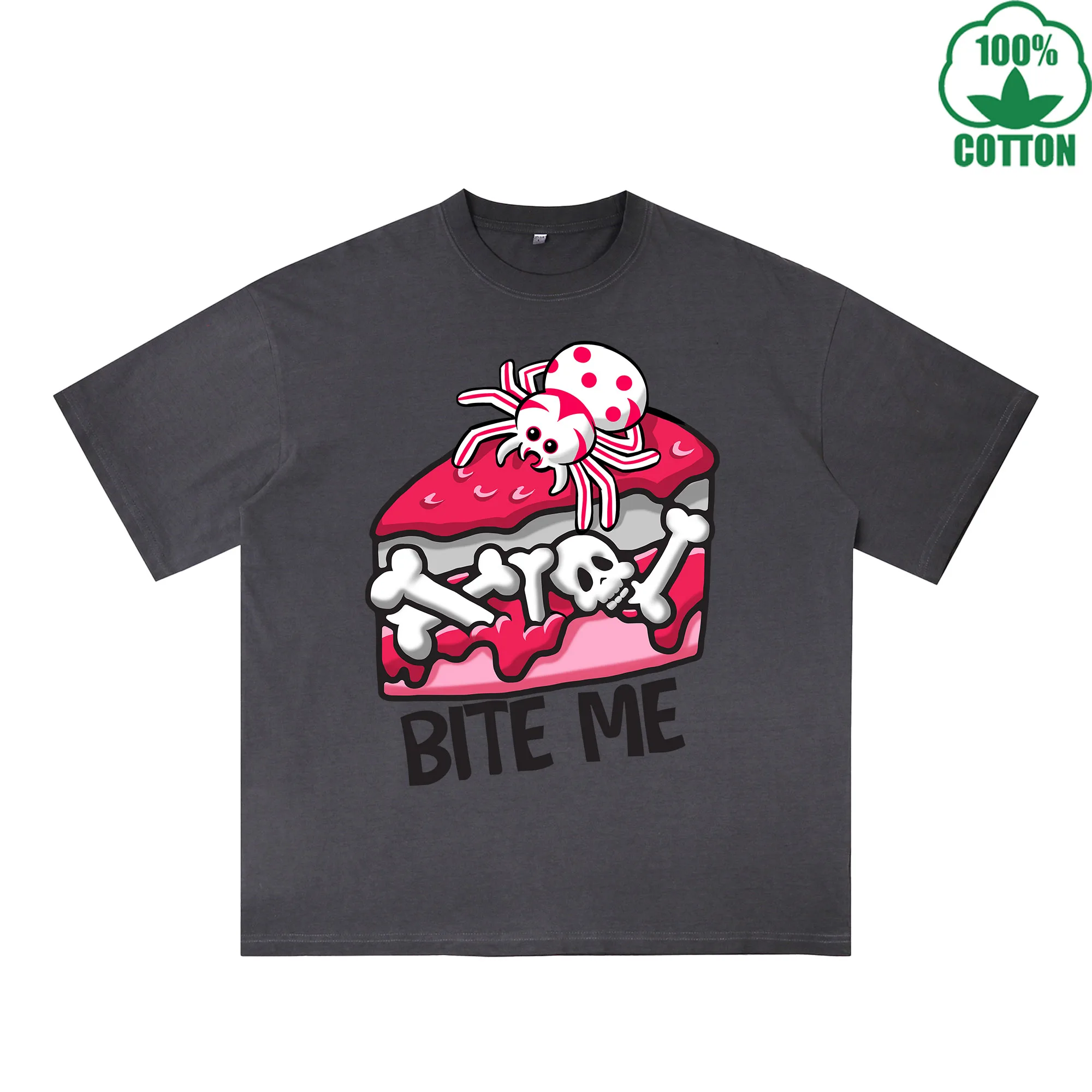 

Bite me Printed Dirty Wash T-Shirt 230G Multicolor Loose Trendy Fashionable 100%Cotton Short Sleeve Top