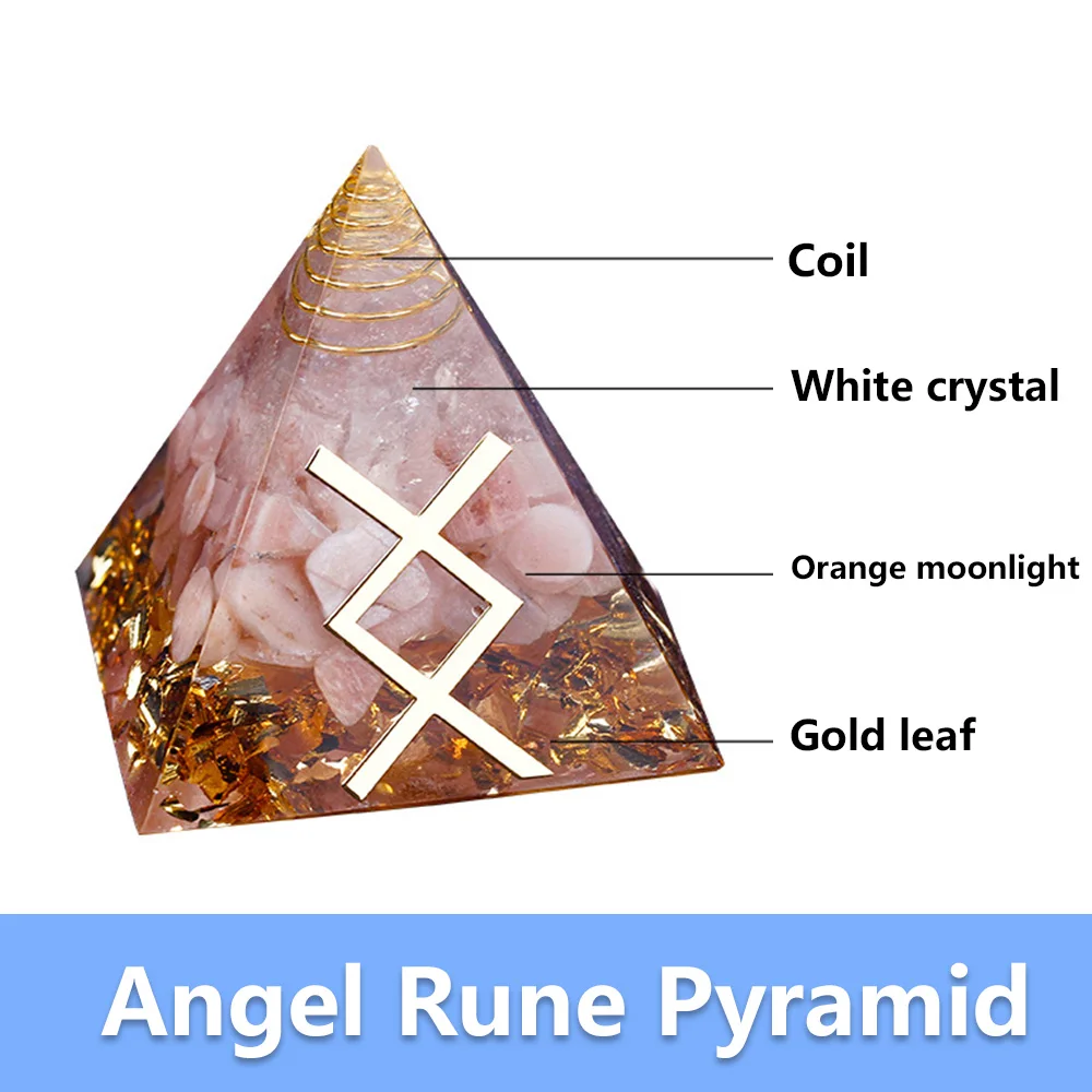 Crystal Resin Gold Leaf Pyramid Natural Crystal Home Office Decor Energy Generator Healing Reiki Chakra Meditation Ornament