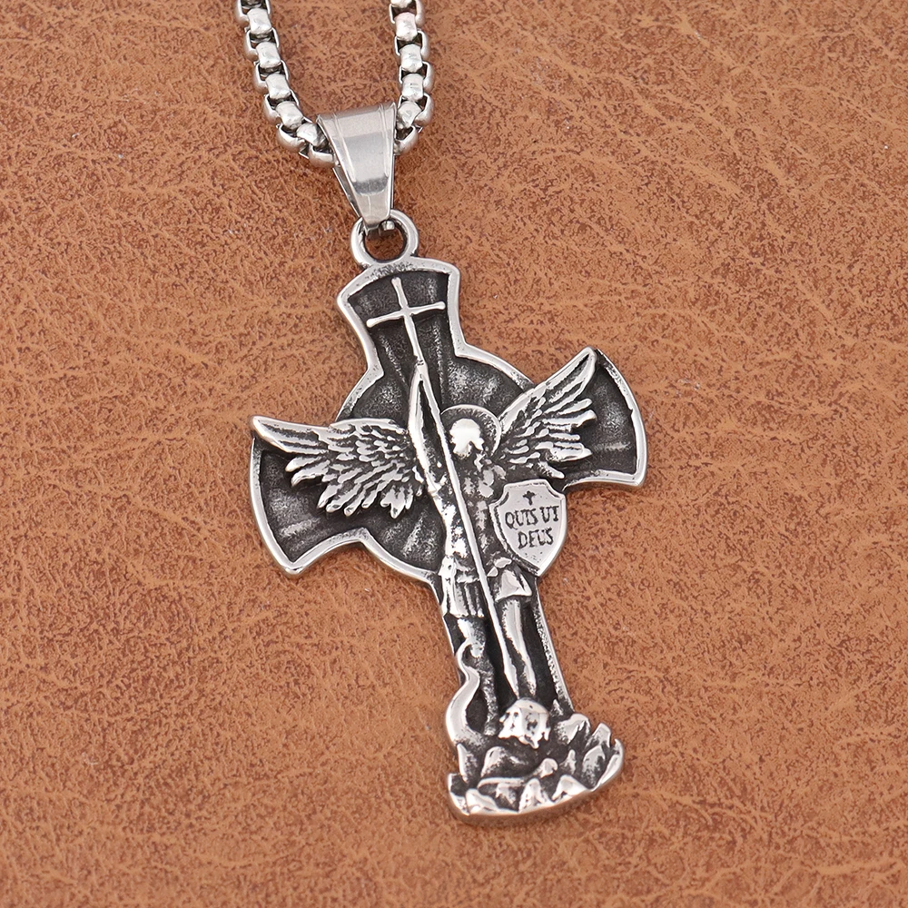 الفولاذ المقاوم للصدأ سانت مايكل الصليب قلادة القلائد للرجال النساء الكلاسيكية موضة الدينية تميمة مجوهرات هدايا دروبشيبينغ