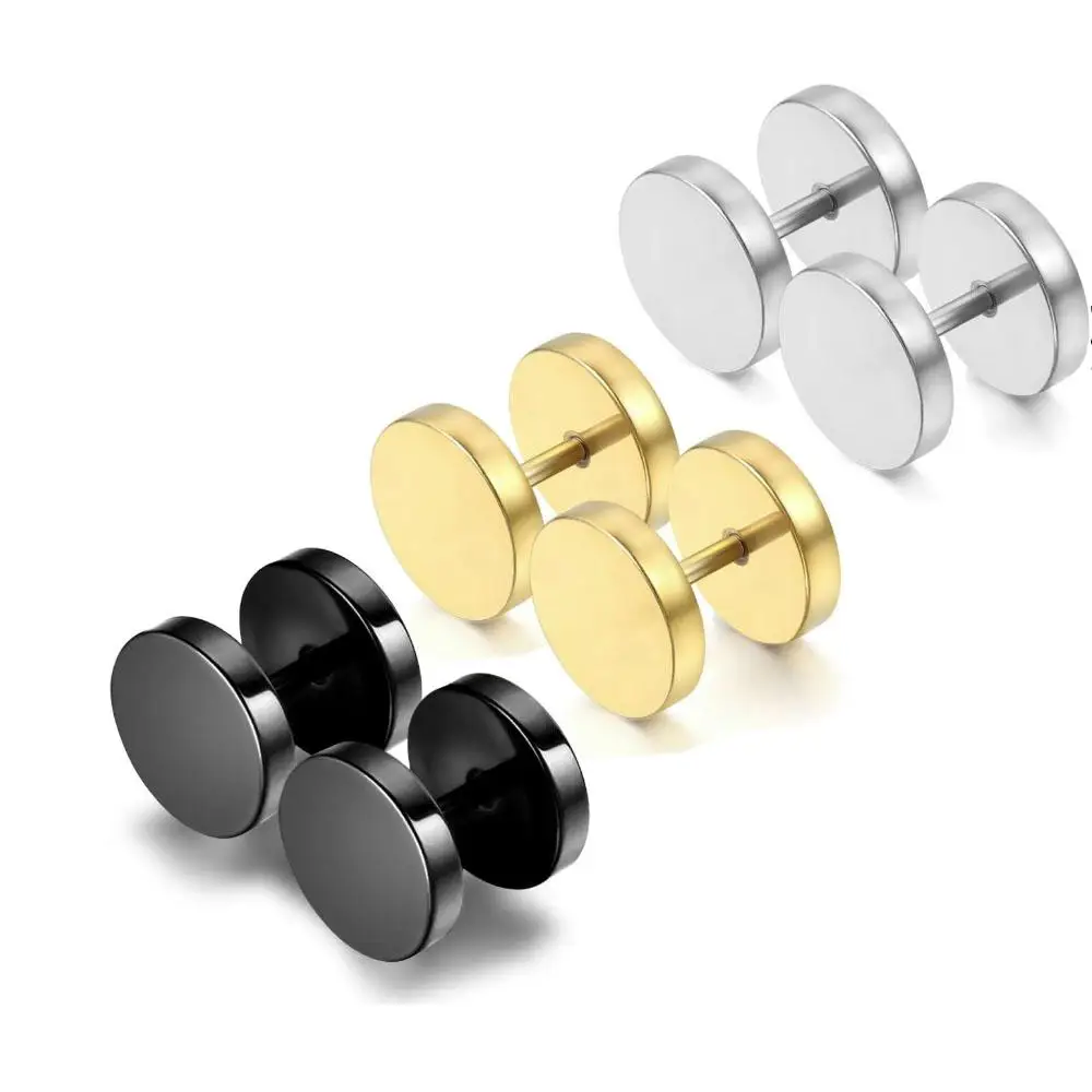 1Pair 2mm-14mm Screw Stud Earrings Mens Stainless Steel Punk Fashion Ear Plugs BodyJewelry Black/Silvery/Golden Father Day