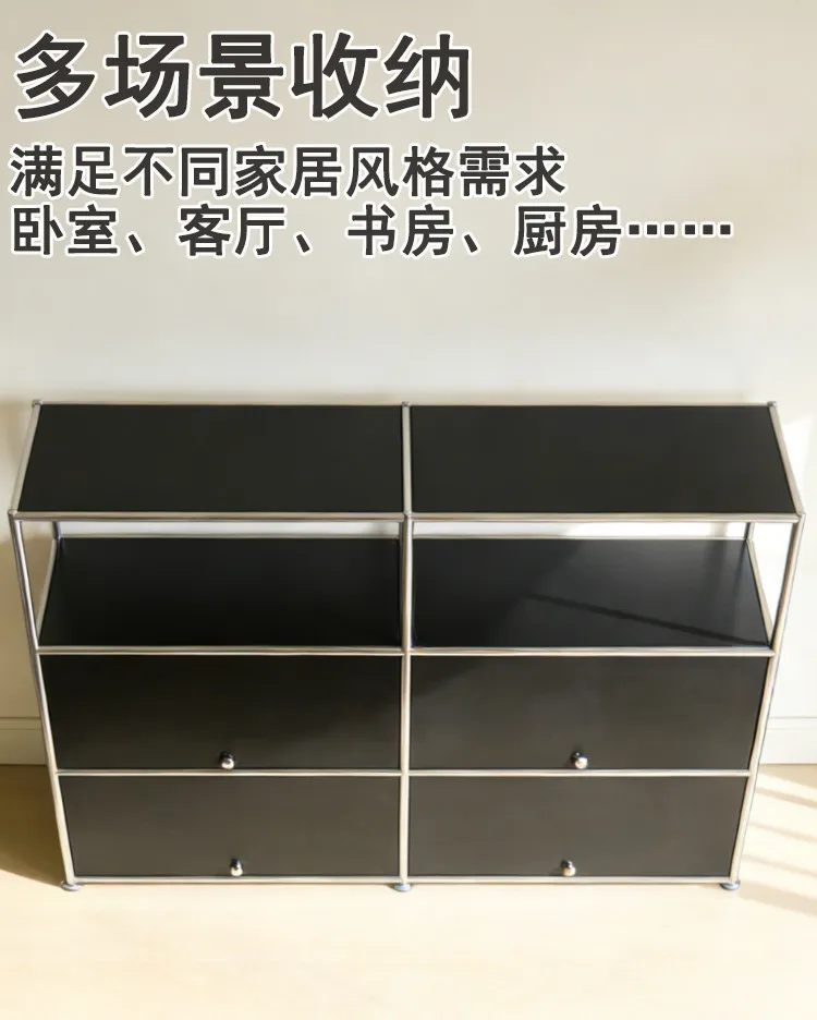 Module Steel Living Room Storage Cabinet Rack Kitchen Sideboard Dining Side Locker Nightstand Flip Sofa Side Cabinet Bookshelf