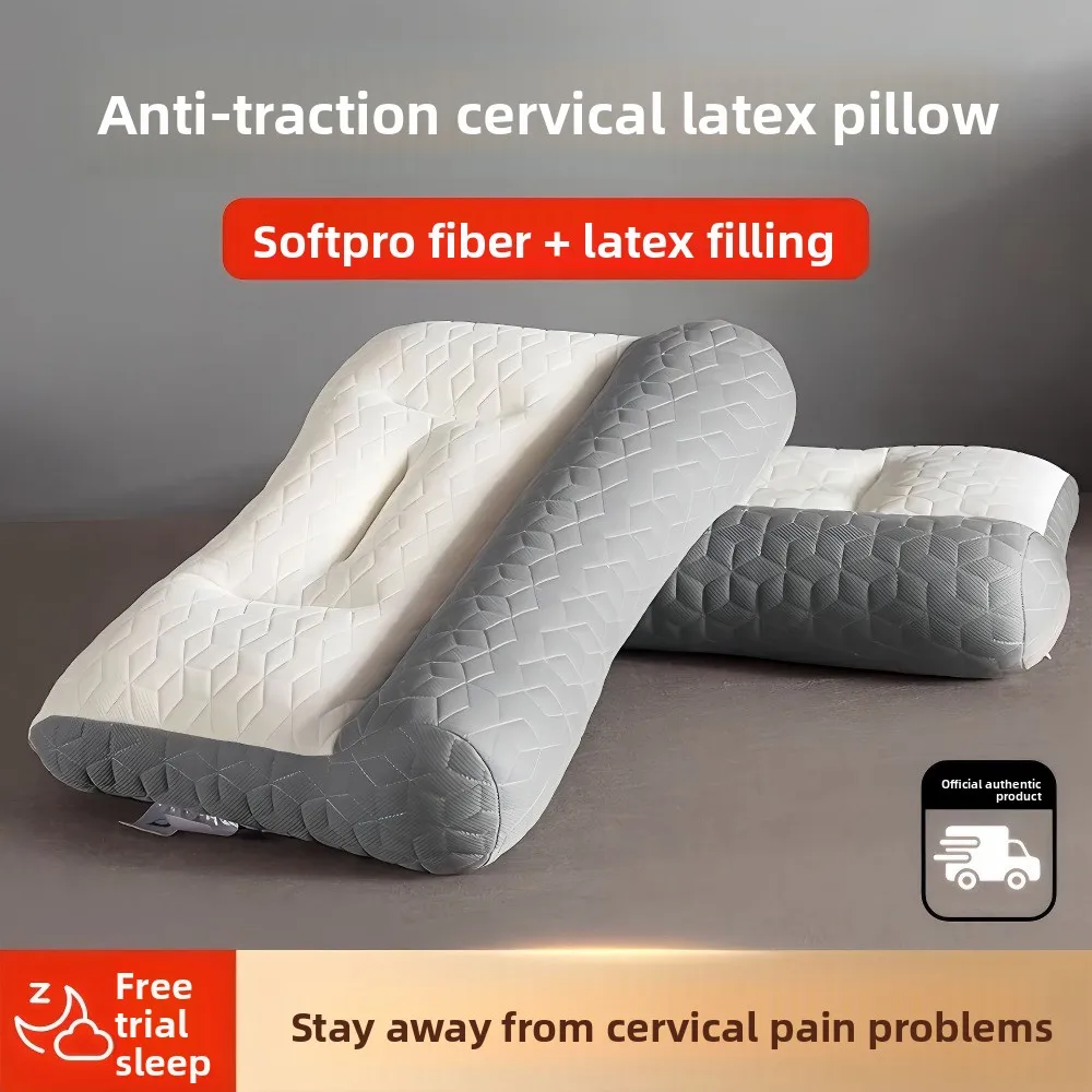 Latex Anti Traction Pillow for Cervical Spine Protection, Single Person Sleep Aid, Pillow Core Support Without Collapse, Pillow