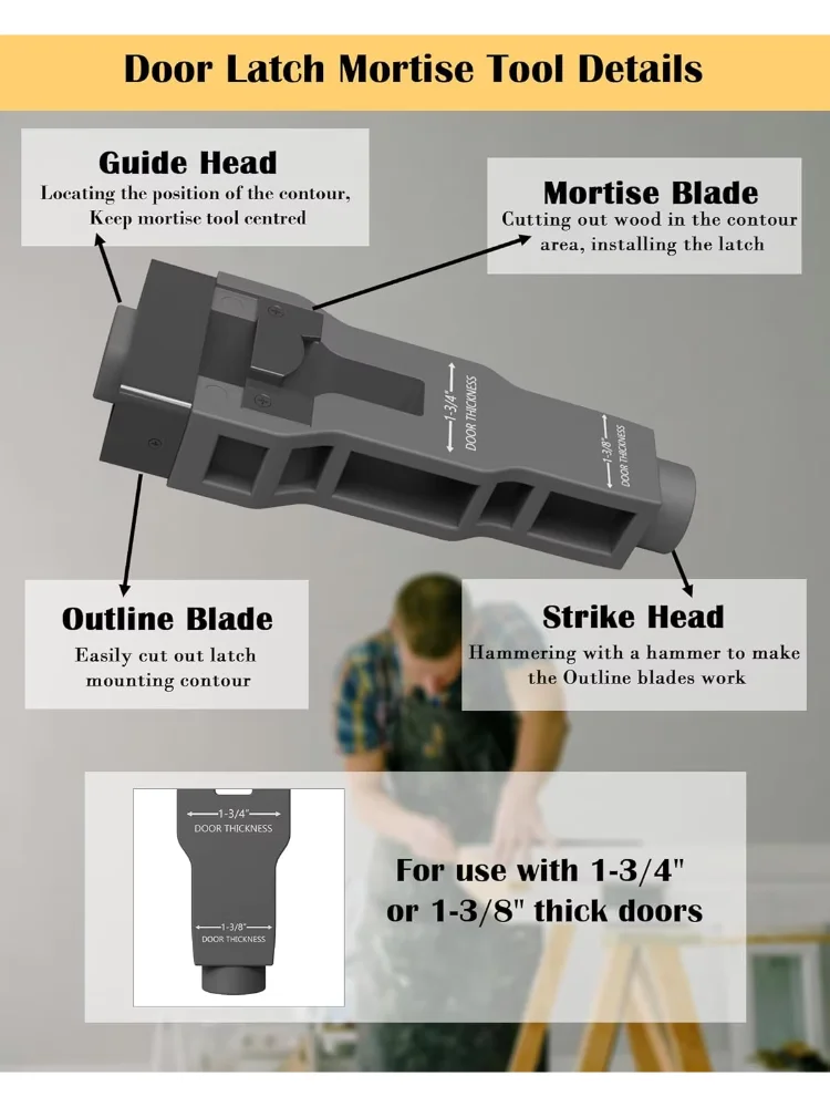 Door Latch Mortise Tool, Door Latch Installation Kit Help Remove Material to Install for Clean, Flush and Accurate Installation